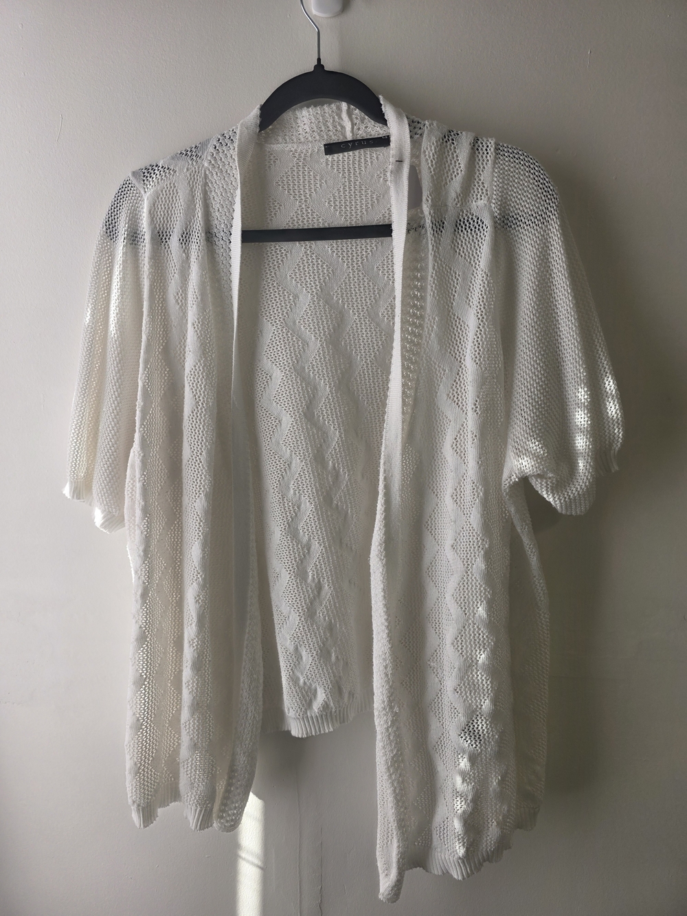 Cyrus Open-Knit Ivory Short-Sleeve Cardigan
